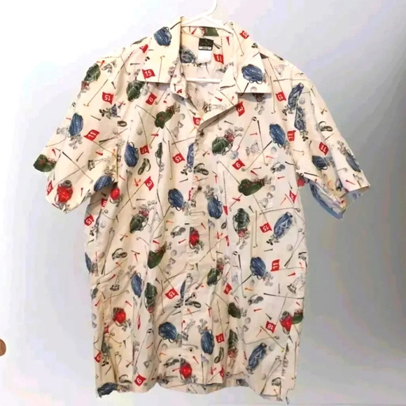 FINS Mens Casual Golf pattern button down short sleeve shirt L/XL Multicolor - Picture 1 of 3